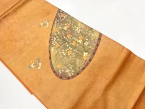箔置き曲線に草花模様刺繍名古屋帯